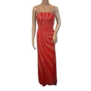 VTG Y2K Alyce Sz 2 Red 100% Silk Heavily Beaded Prom Formal Dress Lined